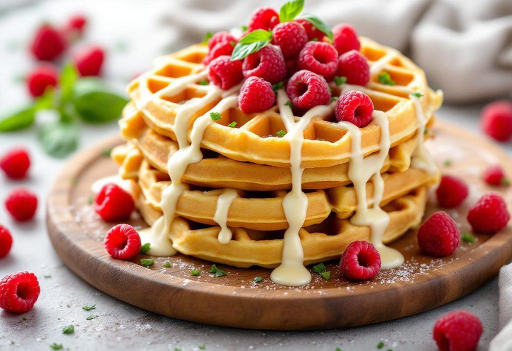 Recette de gaufres au chocolat blanc framboises et basilic