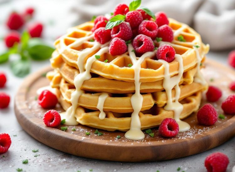 Recette de gaufres au chocolat blanc framboises et basilic