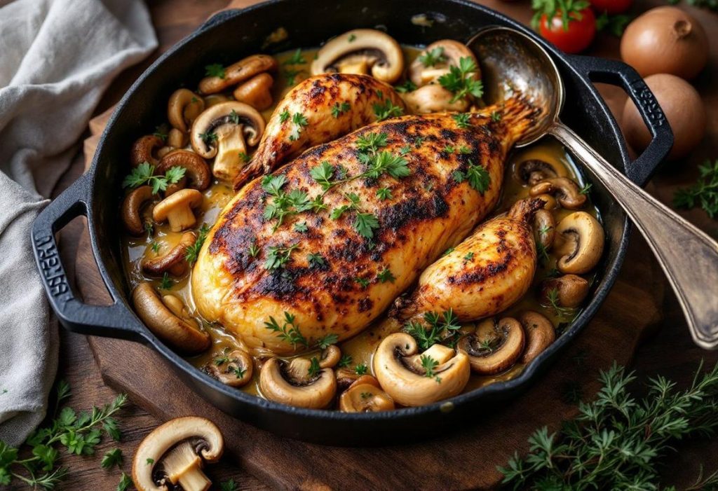 Recette pintade en cocotte champignons crème fraîche